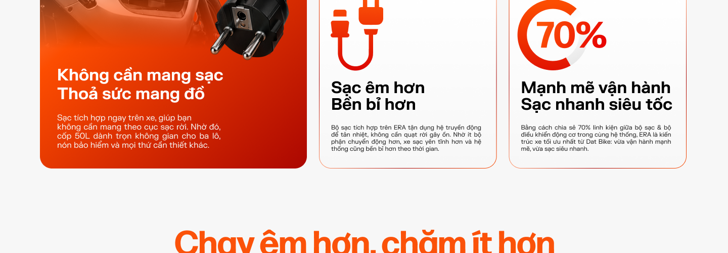 Không cần mang sạc / Sạc êm hơn / 70% Mạnh mẽ